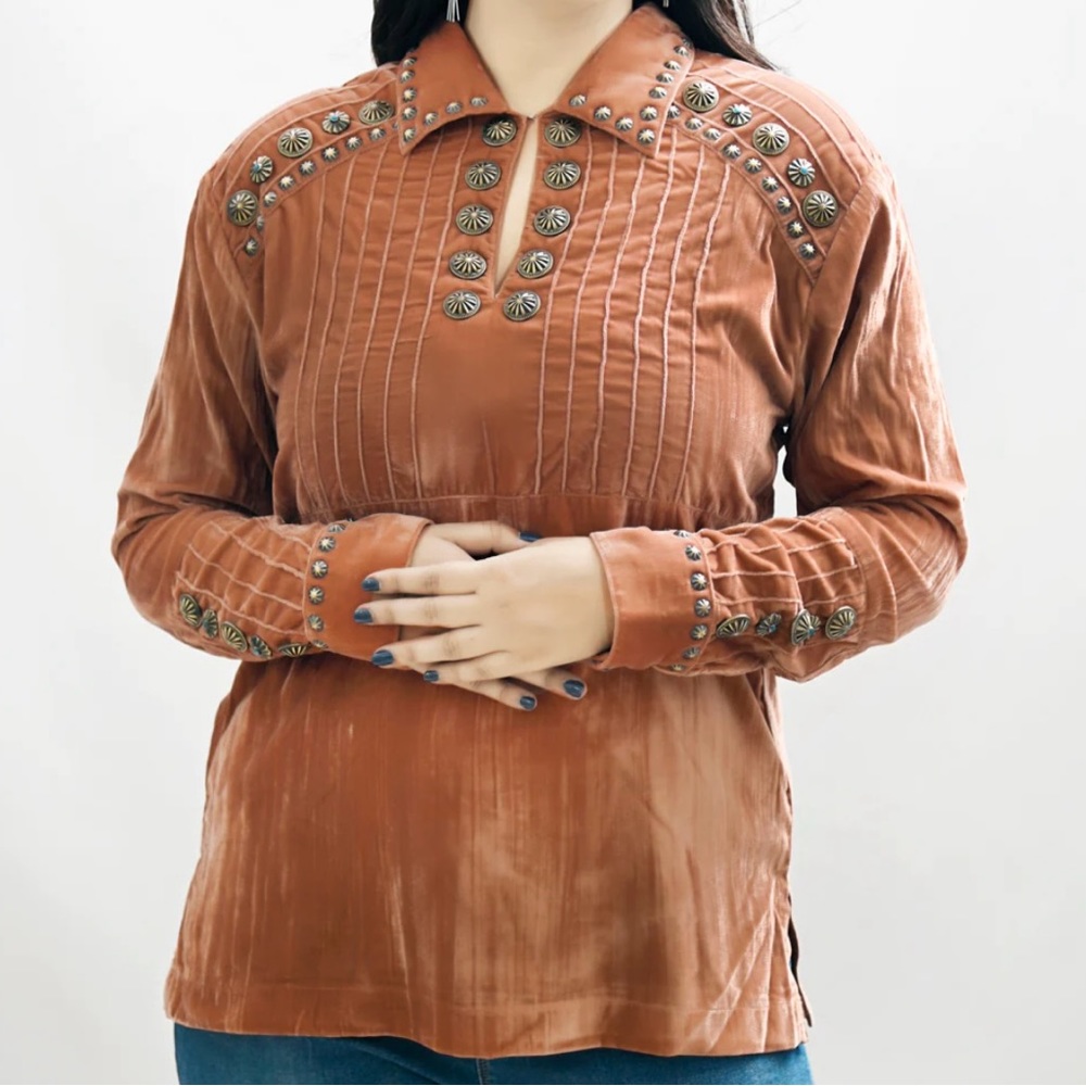 Rust Velvet Western Top